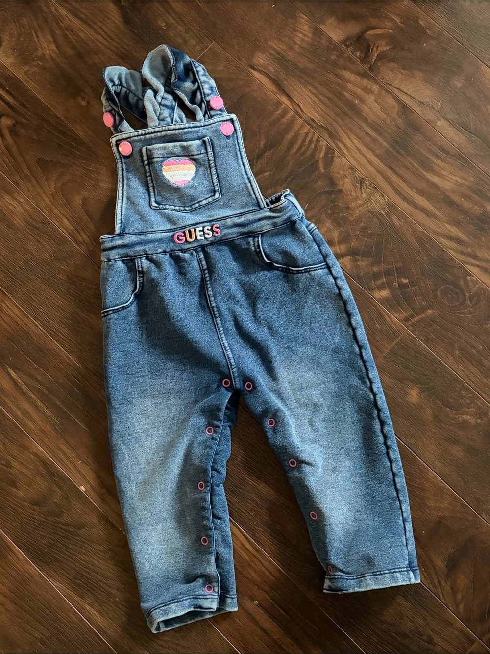 Guess Blue Denim Overalls with Pink Accents